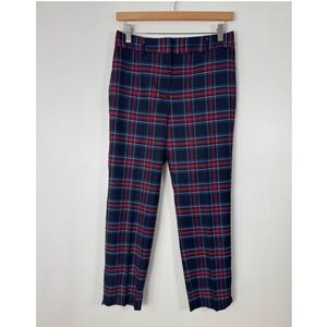 Dark Academia Talbots Womens 2P Hampshire Ankle Pants Navy Red Plaid Wool Blend